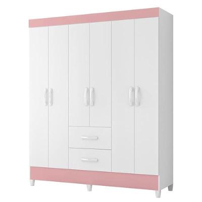 Guarda Roupa Mobi 6 Portas E 2 Gavetas Branco-rosa - Móveis Albatroz Branco-rosa