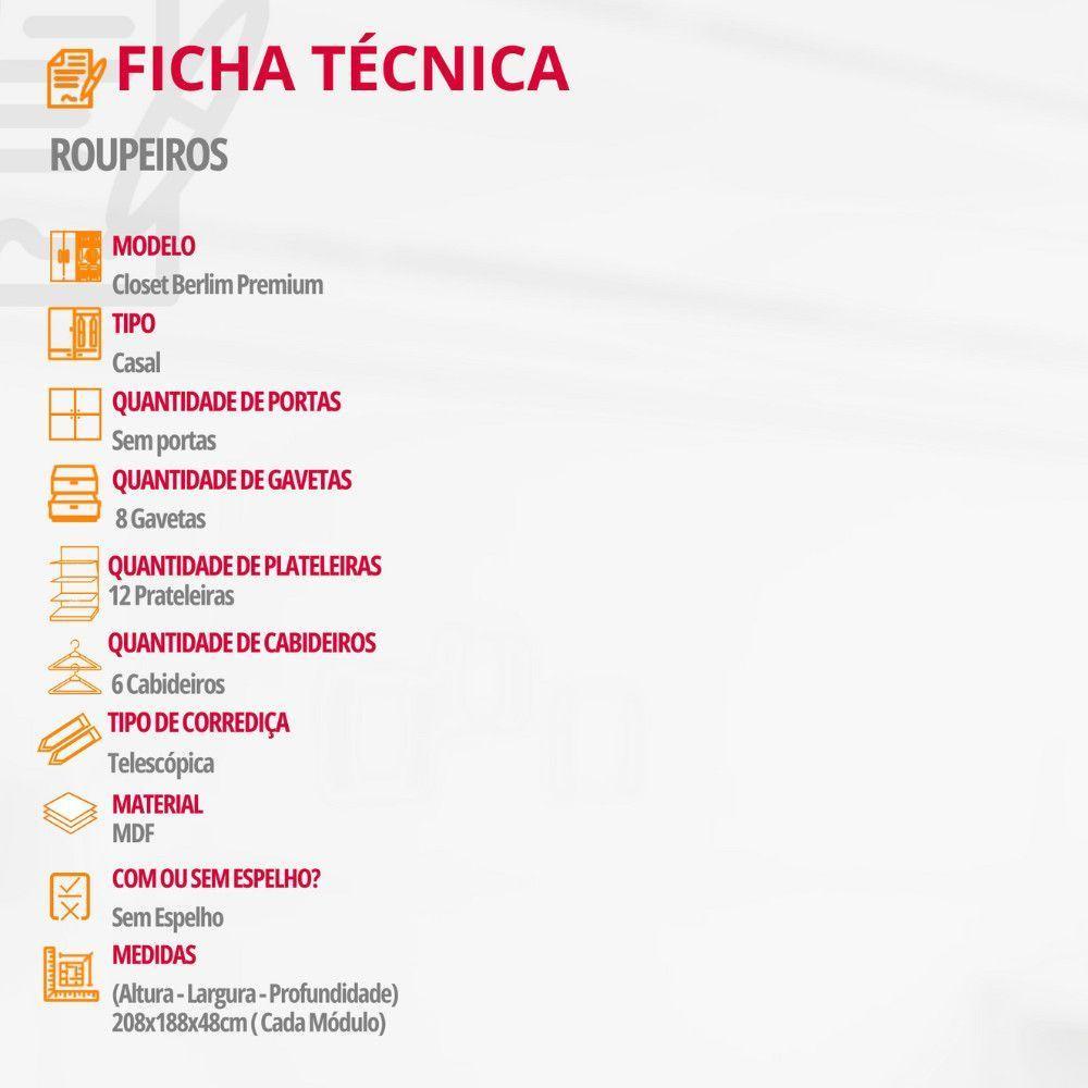 Closet Berlim Premium 8 Gavetas Convencional Rufato Branco - 5