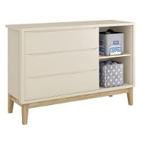 Cômoda Infantil Classic 1 Porta E 3 Gavetas Areia Fosco Com Pés Madeira Natural - Reller Móveis Areia Fosco - 1
