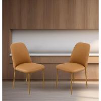 Conjunto 2 Cadeiras Londres Couro Bege Metal Dourado - 2