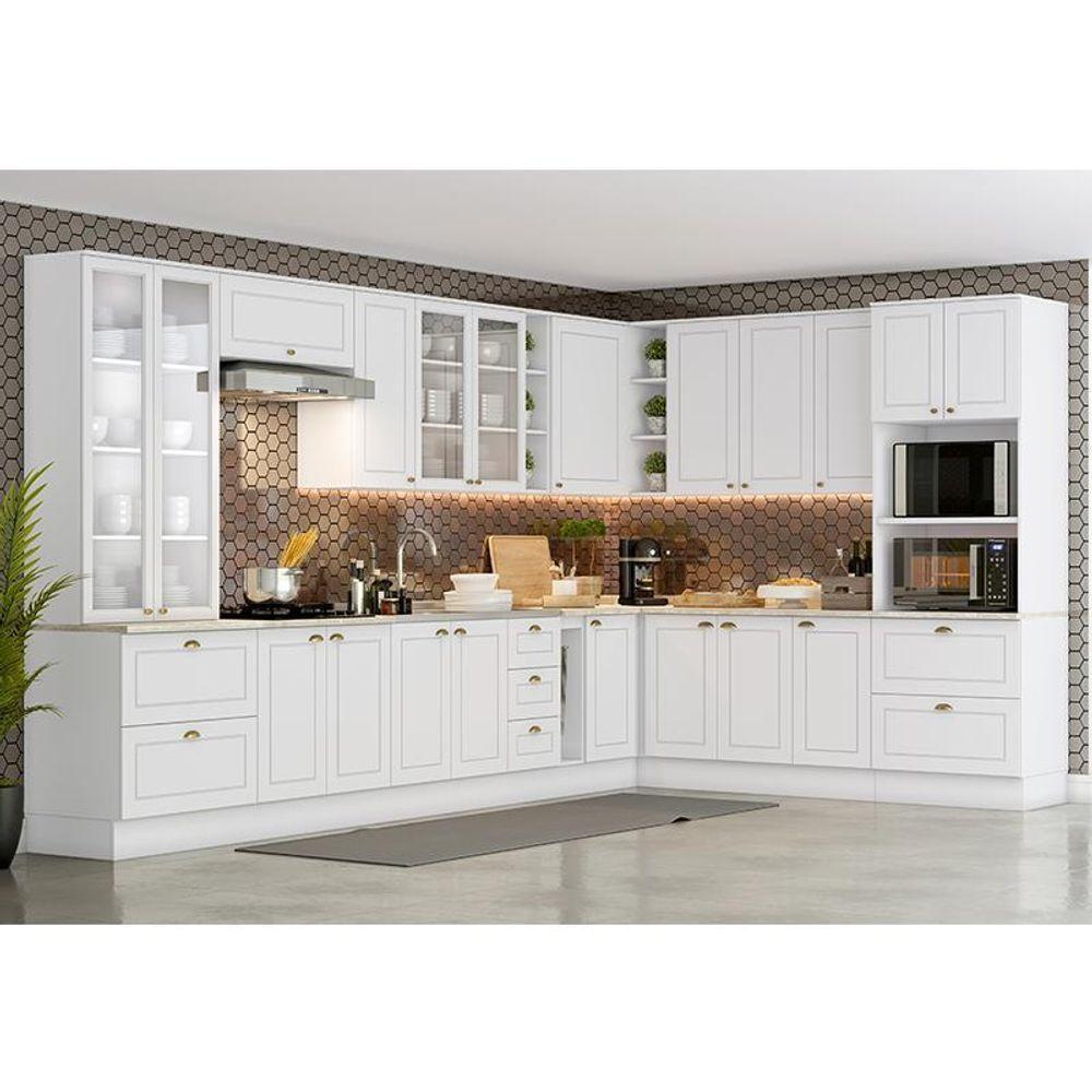 Cozinha Completa De Canto Americana 14 Peças Branco Com Cristaleira - Móveis Henn Branco - 2