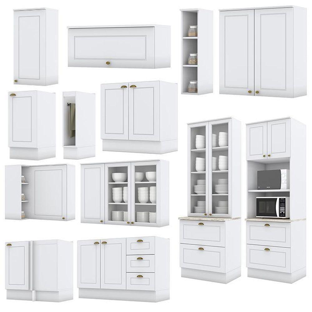 Cozinha Completa De Canto Americana 14 Peças Branco Com Cristaleira - Móveis Henn Branco - 3