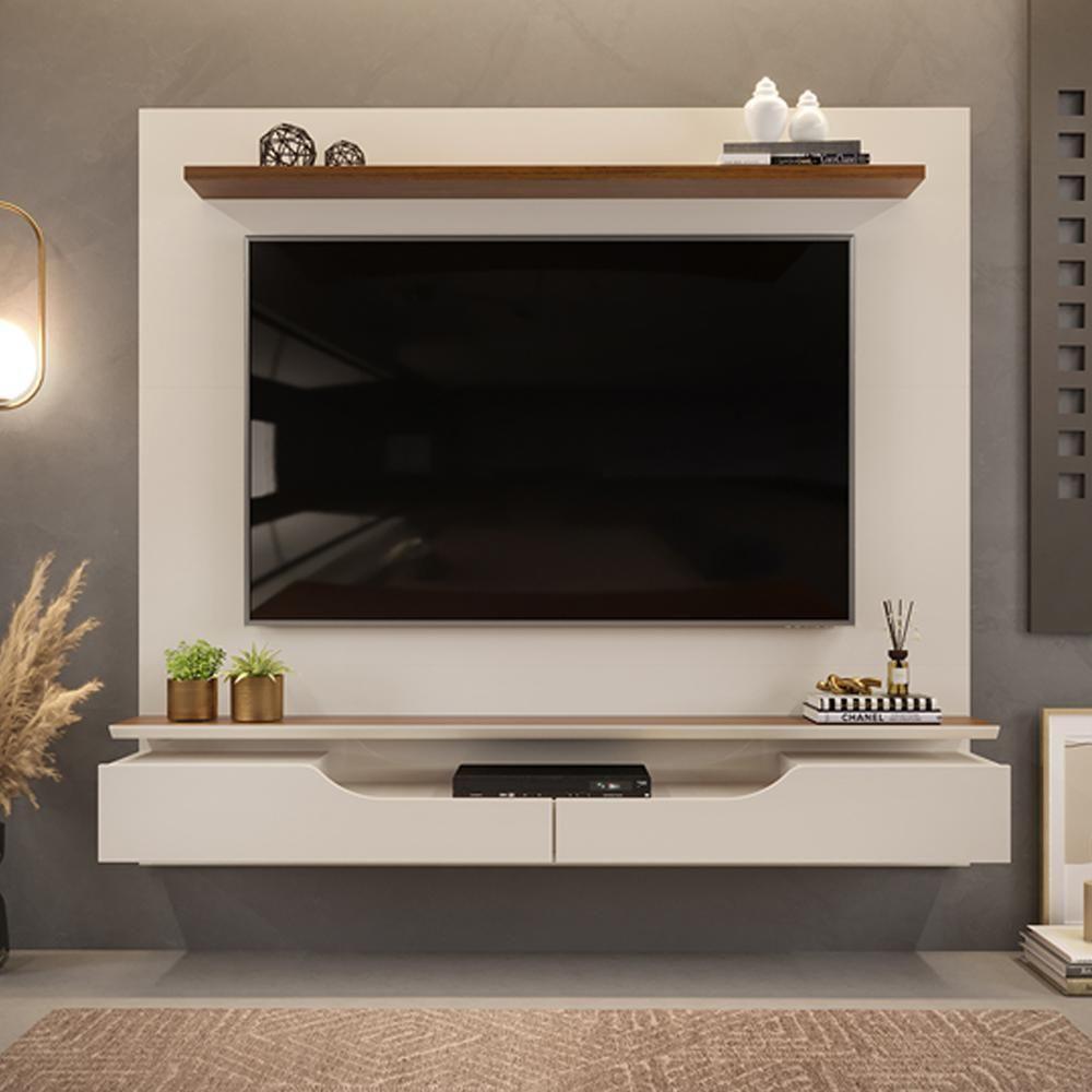 Painel Para Tv 60 Pol 2 Portas 160 Cm Levi Off White Freijo Dj Moveis Off White Freijo - 2