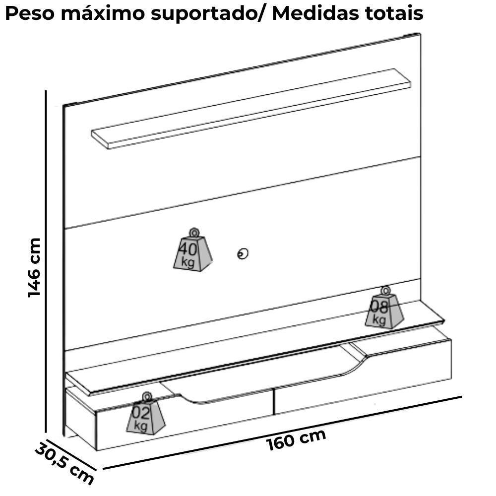 Painel Para Tv 60 Pol 2 Portas 160 Cm Levi Off White Freijo Dj Moveis Off White Freijo - 3