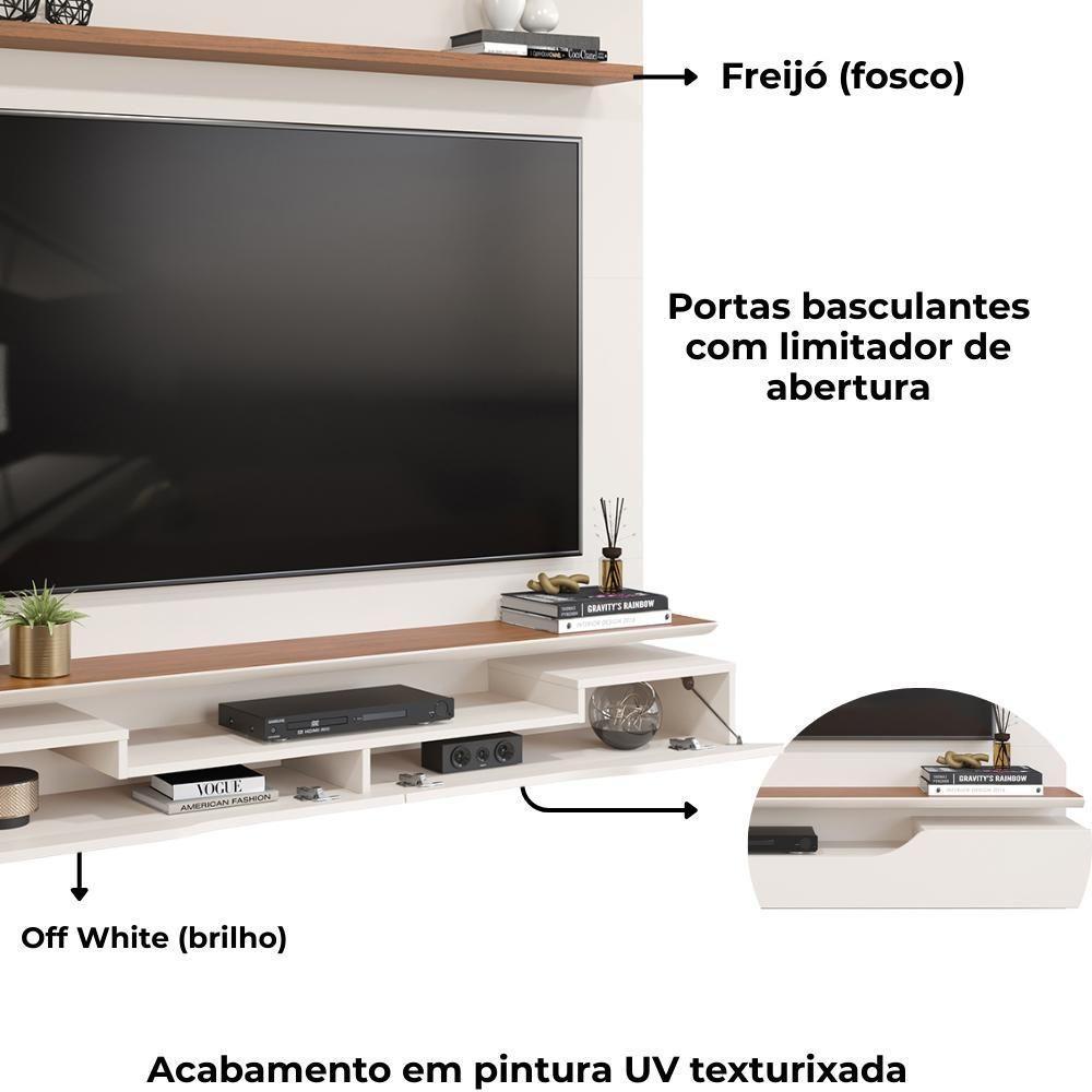 Painel Para Tv 60 Pol 2 Portas 160 Cm Levi Off White Freijo Dj Moveis Off White Freijo - 5