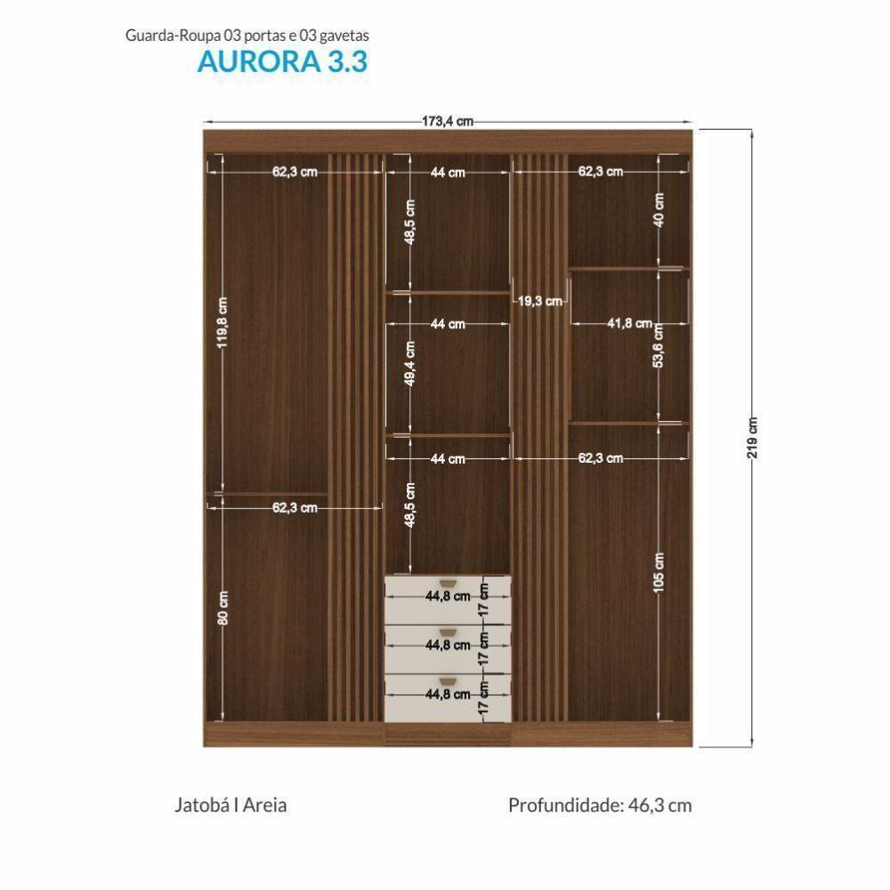Guarda Roupa Aurora 3.3 Ripado 3 Portas E 3 Gavetas Jatobá-areia - Santos Andirá Jatobá-areia - 4