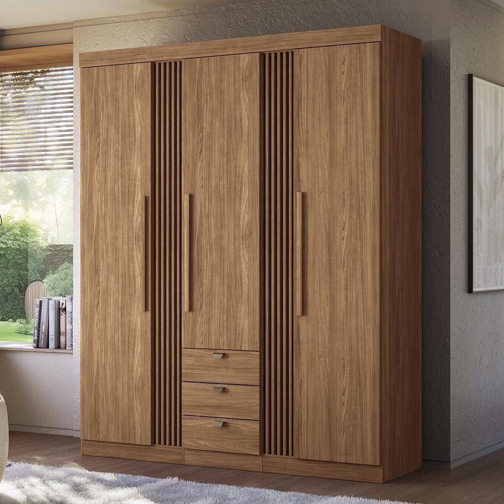 Guarda Roupa Aurora 3.3 Ripado 3 Portas E 3 Gavetas Jatobá - Santos Andirá Jatobá - 2