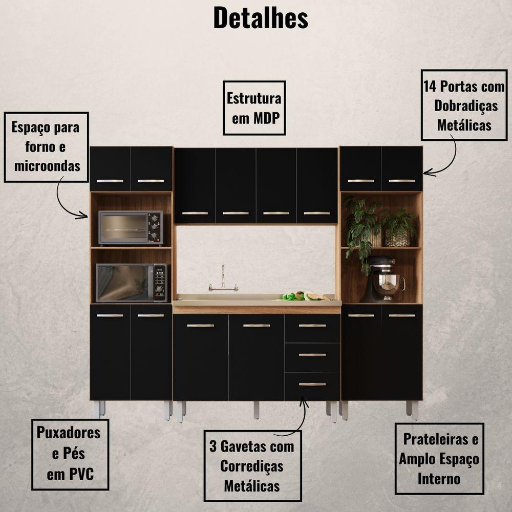 Cozinha Modulada Completa 4 Peças Mara Savana Preto Moblis - 3