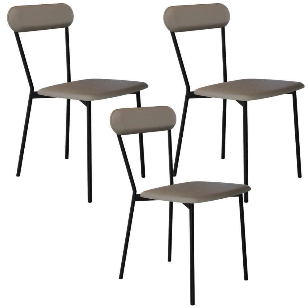 Kit 03 Cadeiras Estofada Para Sala De Jantar Liora Preto C01 Courino Cinza - Lyam Decor - 1