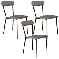 Kit 03 Cadeiras Estofada Para Sala De Jantar Liora Preto C01 Courino Cinza - Lyam Decor - 1