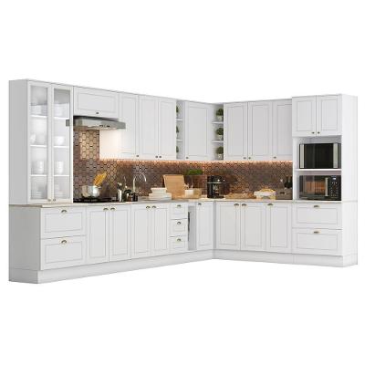 Cozinha Completa Americana 14 Peças Torre Quente 20 Portas 7 Gavetas MDF 386 cm Branco Móveis Henn