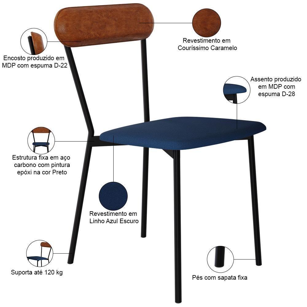 Kit 06 Cadeiras Estofada Para Sala De Jantar Liora Preto C01 Linho Azul Courino Caramelo - Lyam Decor - 4