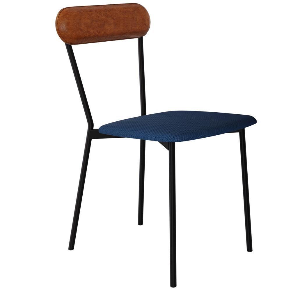 Kit 06 Cadeiras Estofada Para Sala De Jantar Liora Preto C01 Linho Azul Courino Caramelo - Lyam Decor - 6