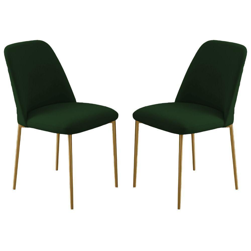 Conjunto 2 Cadeiras Londres Veludo Verde Escuro Metal Dourado - 1