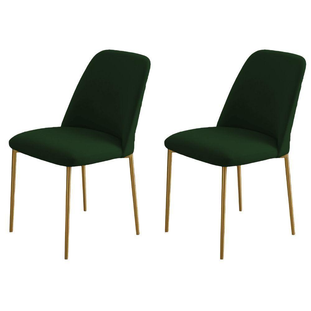 Conjunto 2 Cadeiras Londres Veludo Verde Escuro Metal Dourado - 8