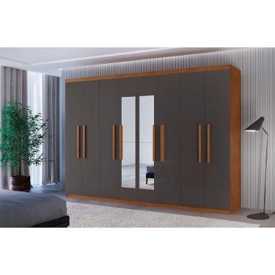 Guarda Roupa Casal Hera Premium 8 Portas 4 Gavetas Naturalle Grafite MDF com Espelho