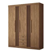 Guarda Roupa Aurora 3.3 Ripado 3 Portas E 3 Gavetas Jatobá Com Espelho E Pés - Santos Andirá Jatobá - 1
