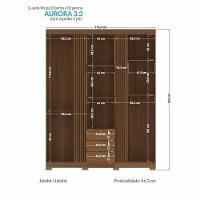 Guarda Roupa Aurora 3.3 Ripado 3 Portas E 3 Gavetas Jatobá Com Espelho E Pés - Santos Andirá Jatobá - 4