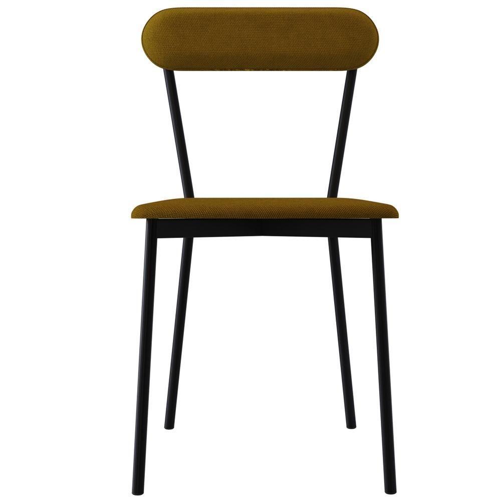Kit 03 Cadeiras Estofada Para Sala De Jantar Liora Preto C01 Linho Mostarda - Lyam Decor - 3