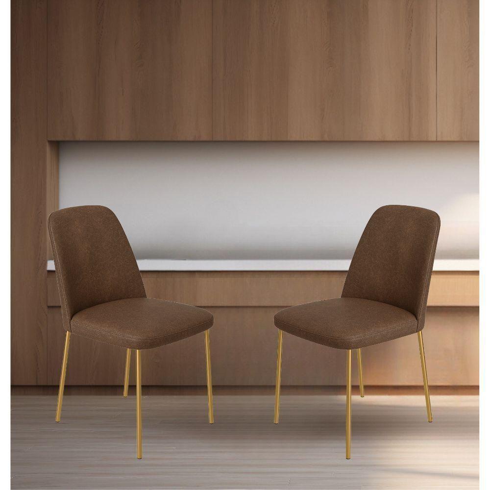 Conjunto 2 Cadeiras Londres Couro Marrom Metal Dourado - 2