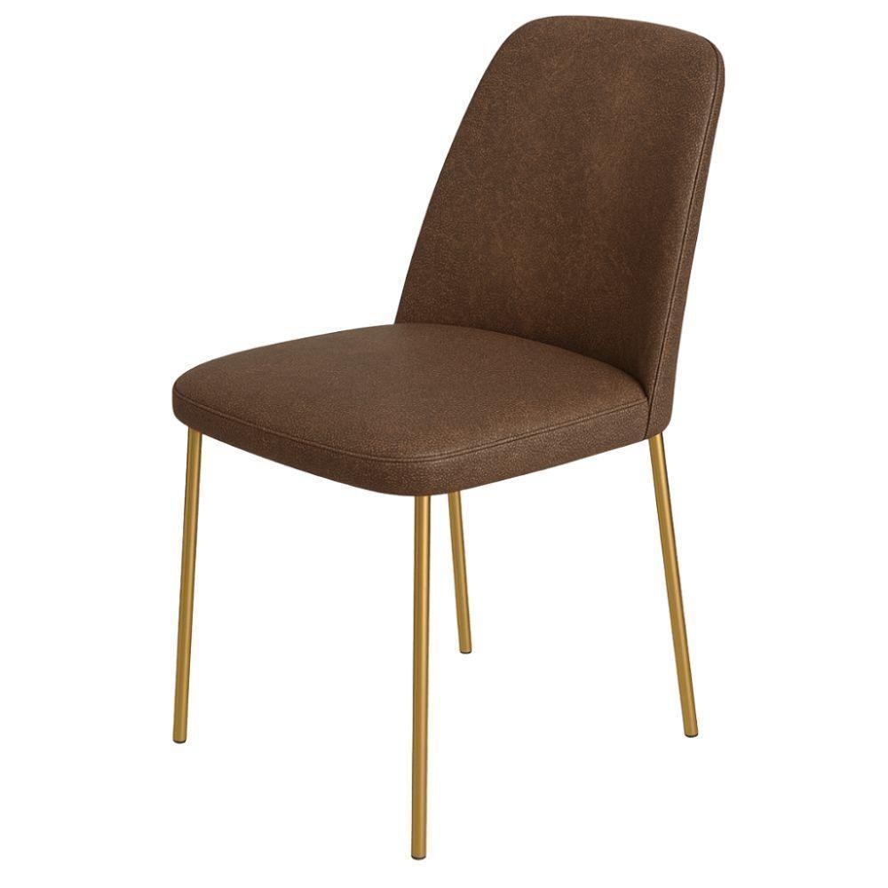 Conjunto 2 Cadeiras Londres Couro Marrom Metal Dourado - 4