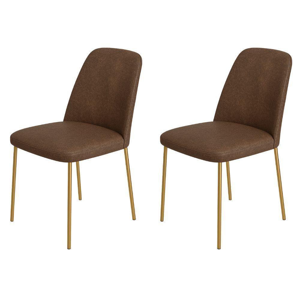 Conjunto 2 Cadeiras Londres Couro Marrom Metal Dourado - 6