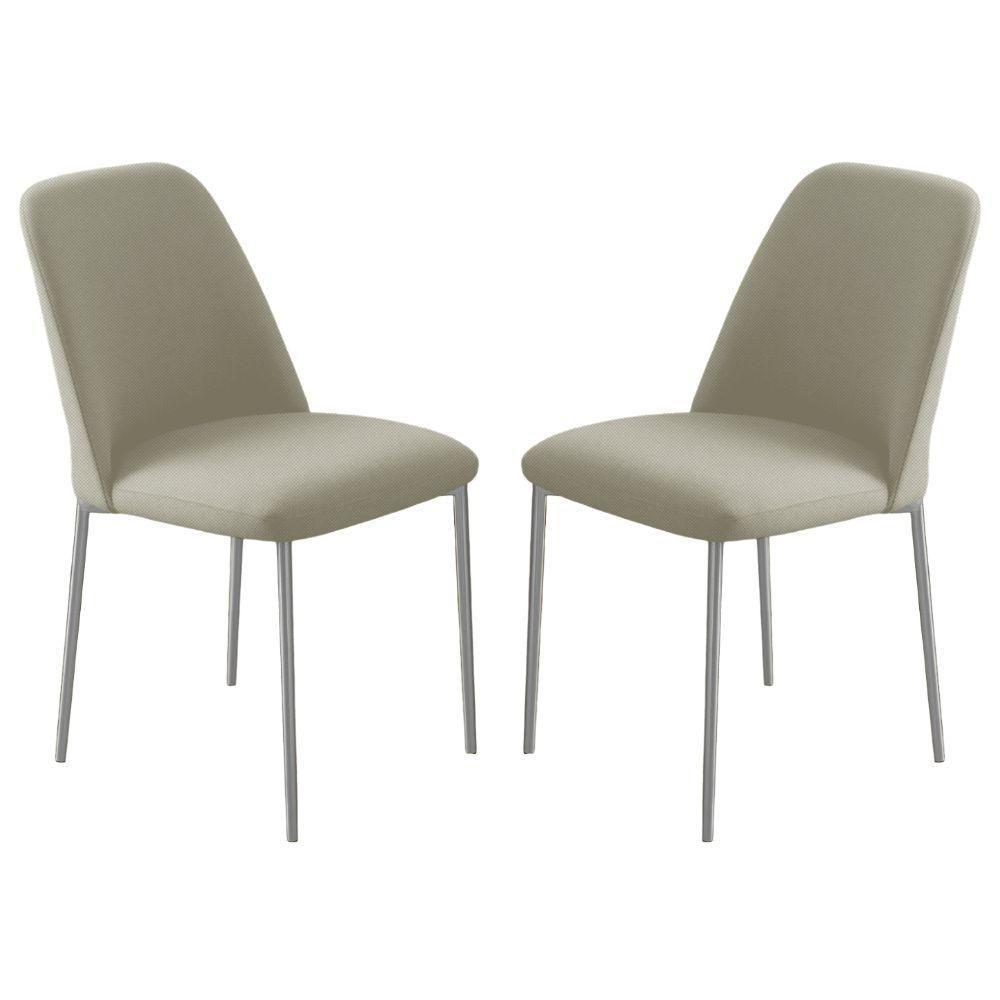 Conjunto 2 Cadeiras Londres Linho Off White Metal Champanhe - 1