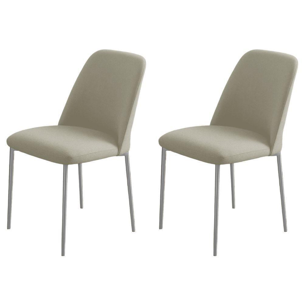 Conjunto 2 Cadeiras Londres Linho Off White Metal Champanhe - 6