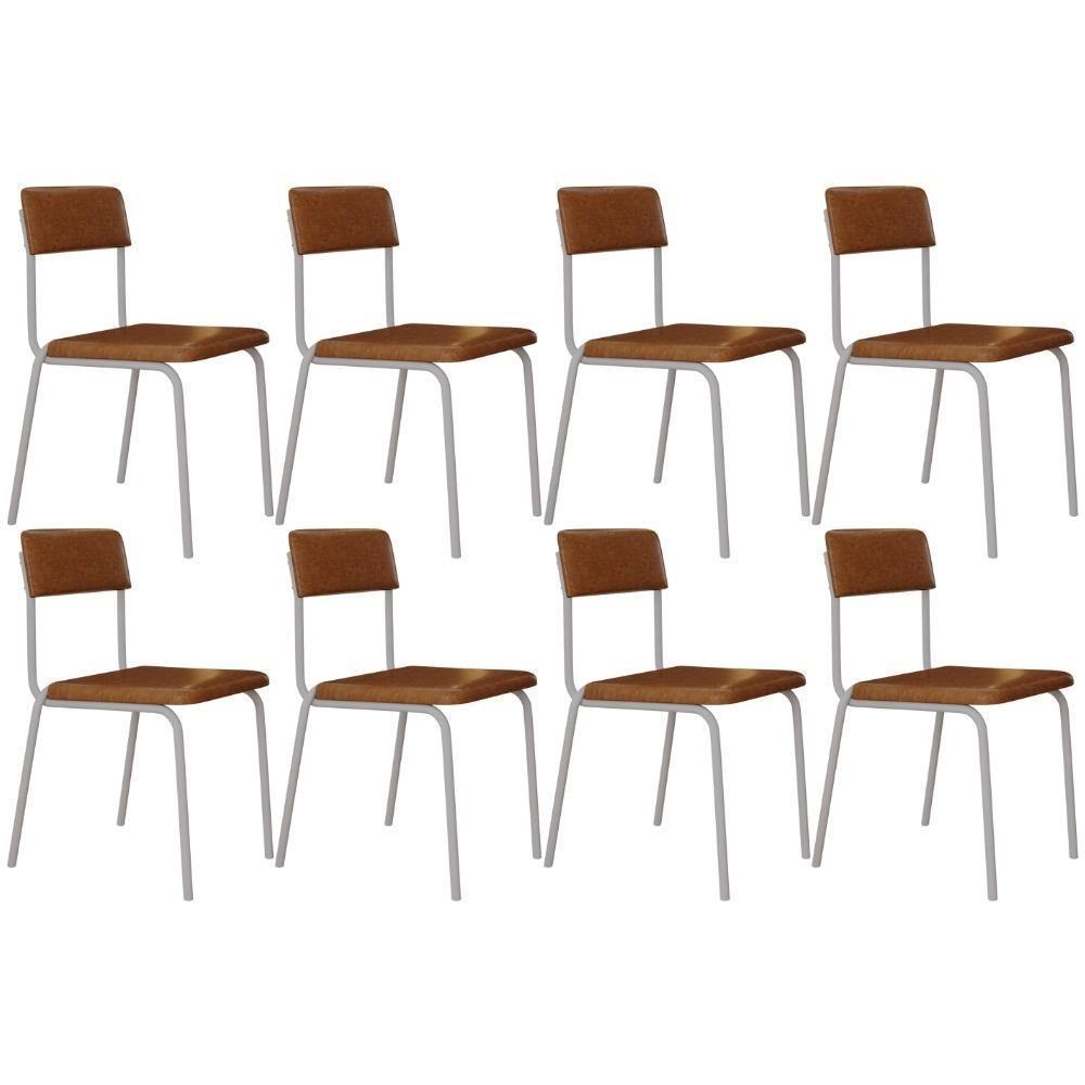 Kit 08 Cadeiras Estofada Para Sala De Jantar Sense Branco C01 Courino Caramelo - Lyam Decor - 1