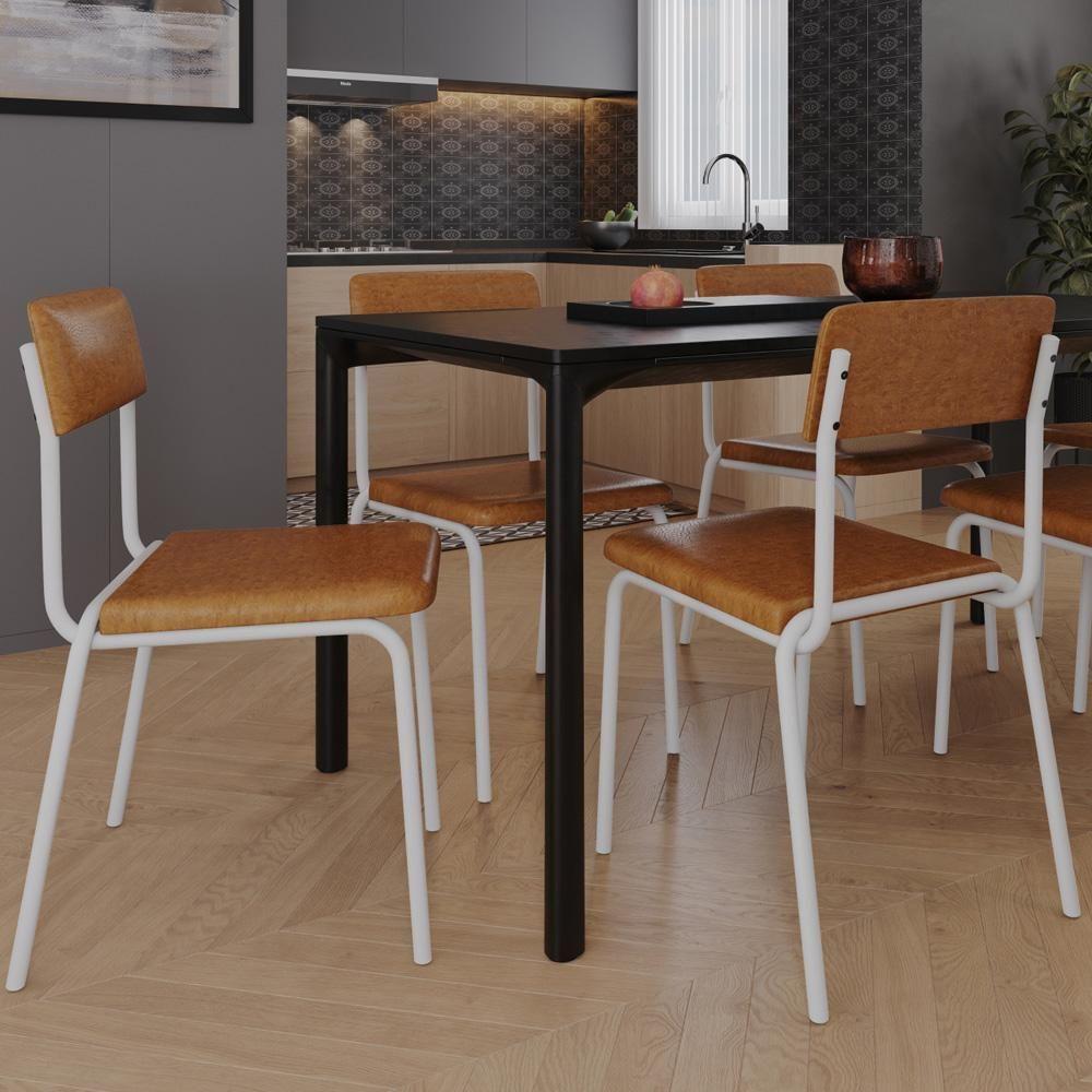 Kit 08 Cadeiras Estofada Para Sala De Jantar Sense Branco C01 Courino Caramelo - Lyam Decor - 2