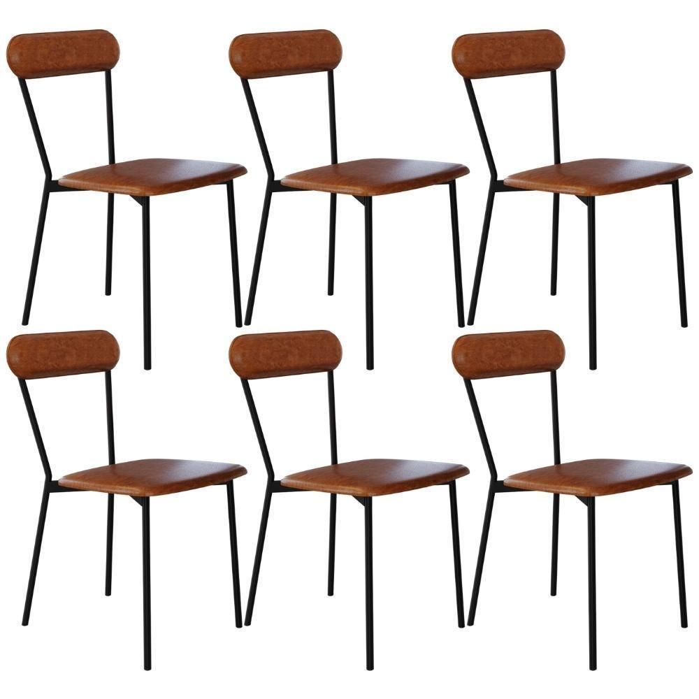 Kit 06 Cadeiras Estofada Para Sala De Jantar Liora Preto C01 Courino Caramelo - Lyam Decor - 1