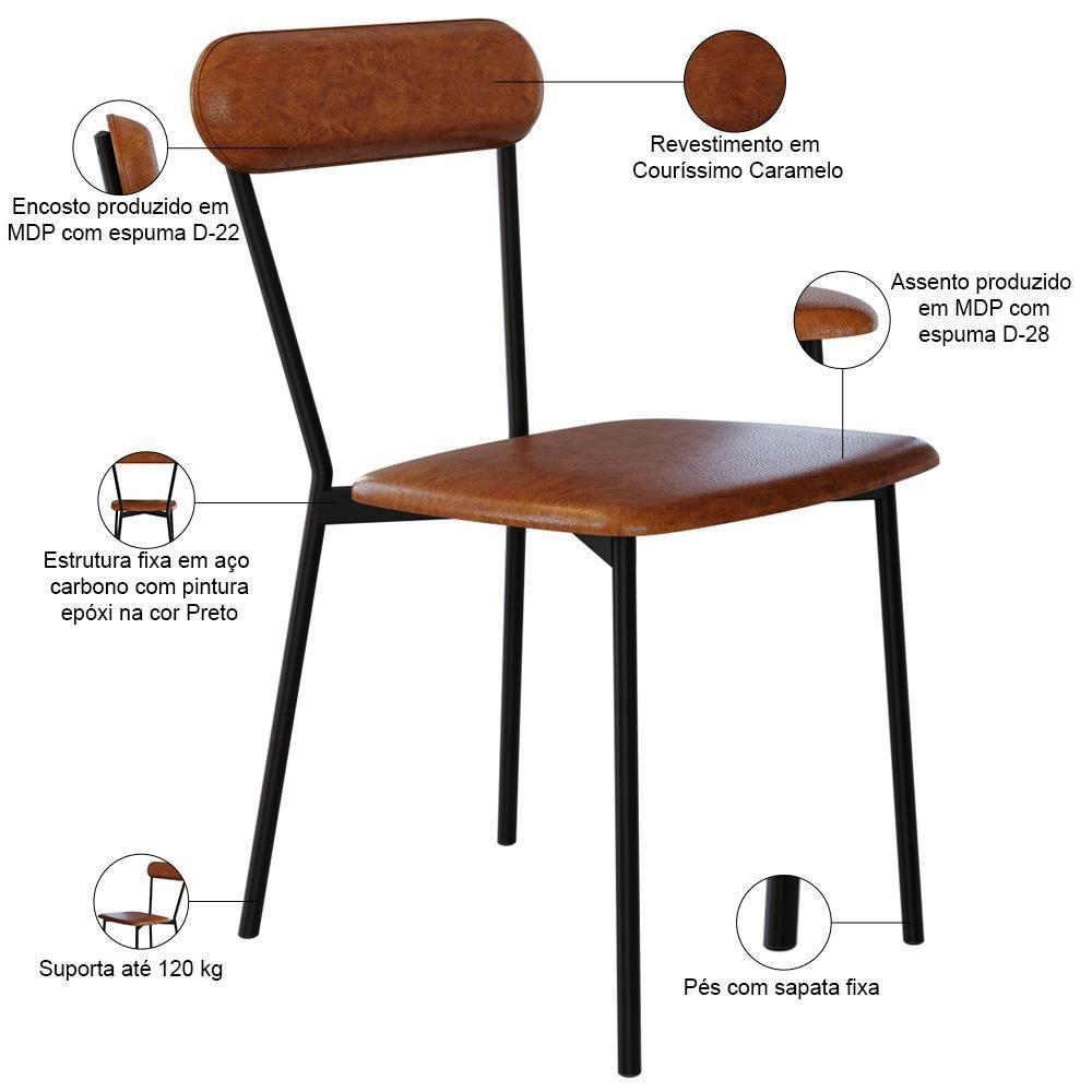 Kit 06 Cadeiras Estofada Para Sala De Jantar Liora Preto C01 Courino Caramelo - Lyam Decor - 4