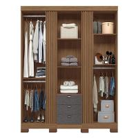 Guarda Roupa Aurora 3.3 Ripado 3 Portas E 3 Gavetas Jatobá-grafite Com Espelho E Pés - Santos Andirá Jatobá-grafite - 3