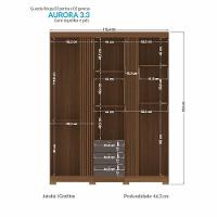 Guarda Roupa Aurora 3.3 Ripado 3 Portas E 3 Gavetas Jatobá-grafite Com Espelho E Pés - Santos Andirá Jatobá-grafite - 4