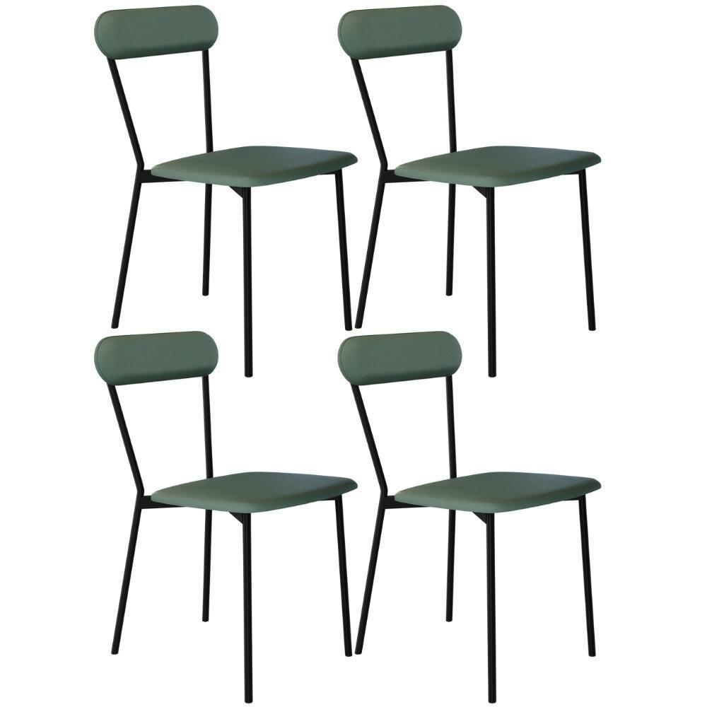 Kit 04 Cadeiras Estofada Para Sala De Jantar Liora Preto C01 Courino Verde Sálvia - Lyam Decor - 1