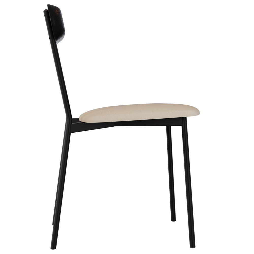 Kit 02 Cadeiras Estofada Para Sala De Jantar Liora Preto C01 Linho Areia Courino Preto - Lyam Decor - 6