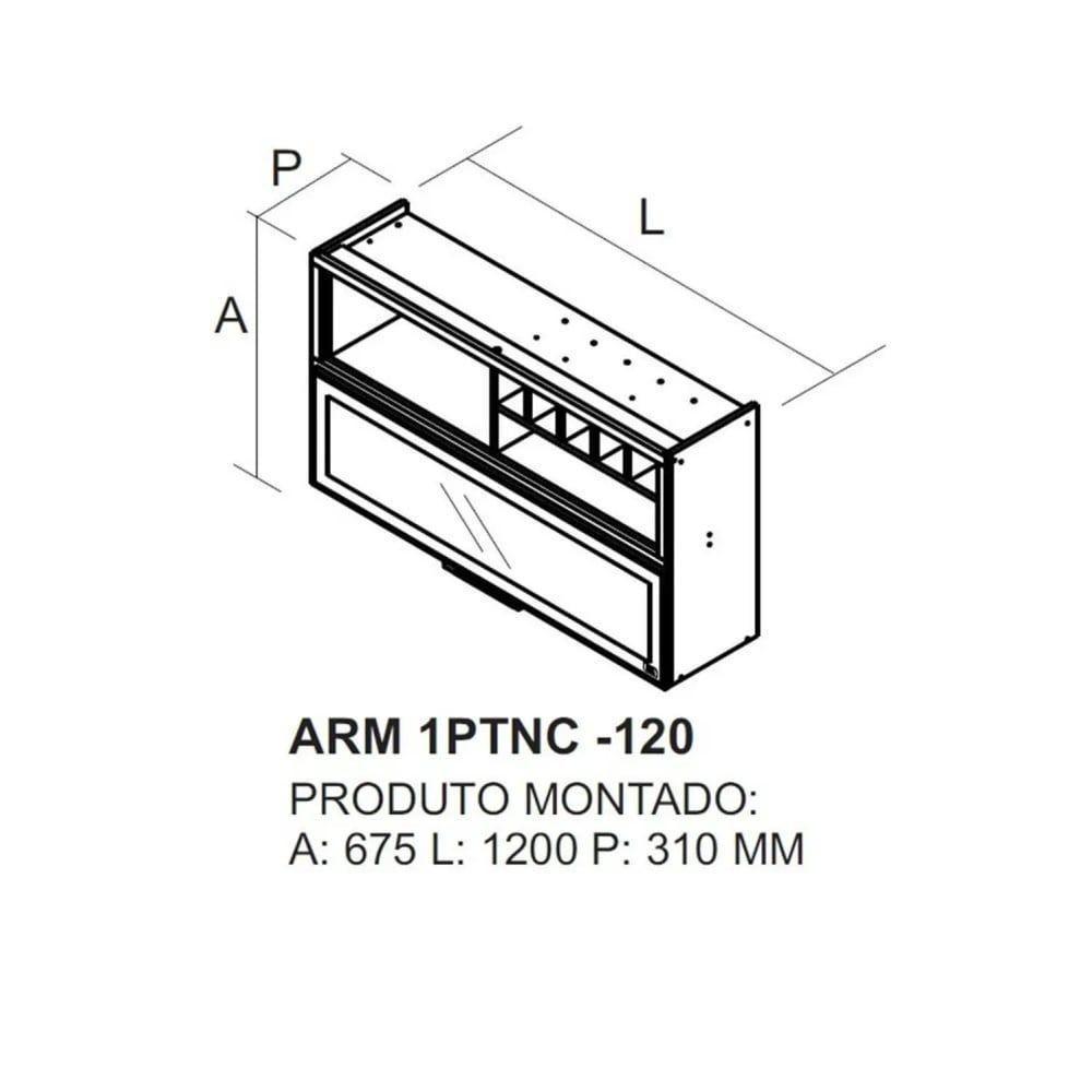 Armário Aéreo 120cm 1 Porta Horizontal Vidro E Nicho Adega New Porto - Itatiaia Freijó-off White - 2
