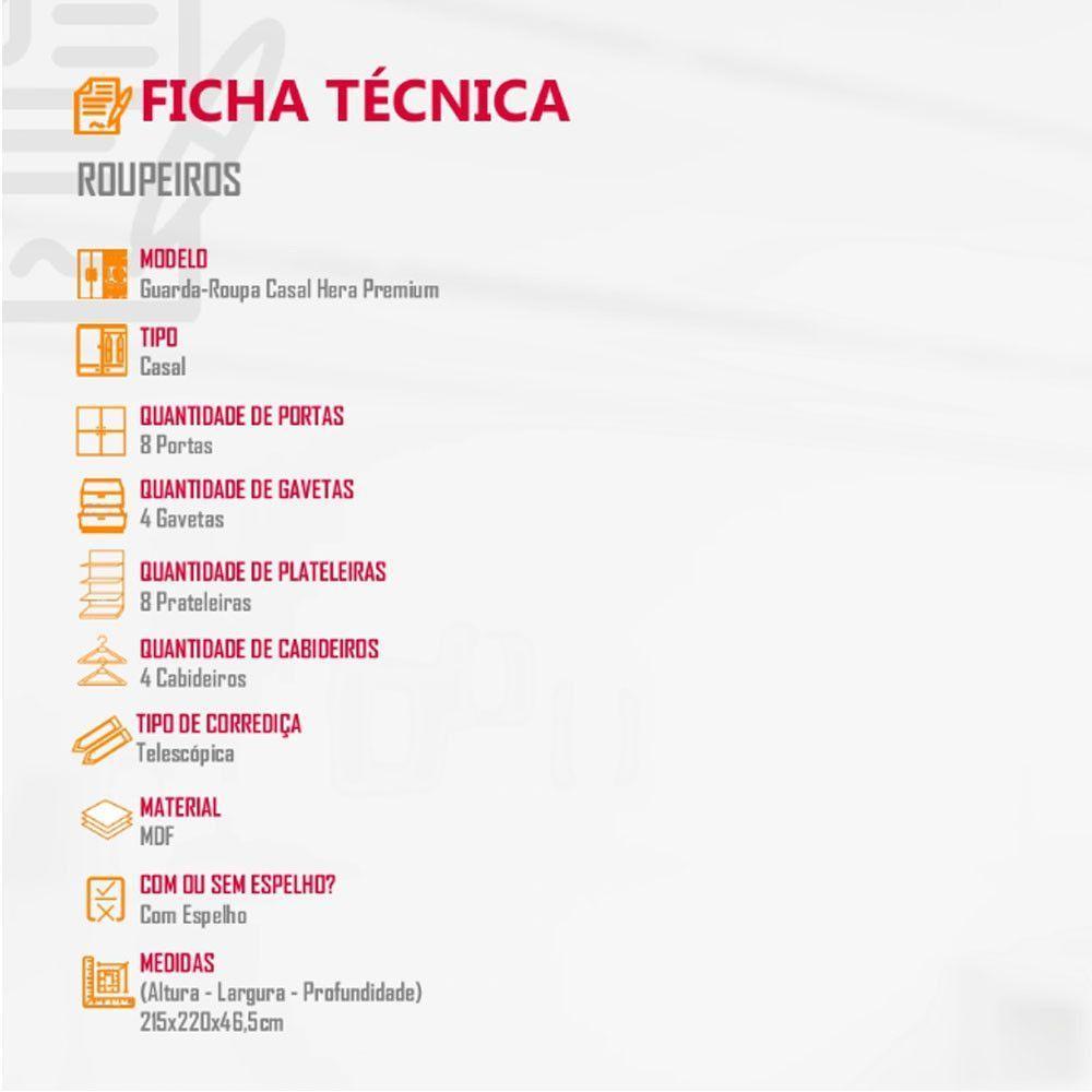 Guarda Roupa Casal Hera Premium Com Espelho 8 Portas Moderna Naturalle - 5