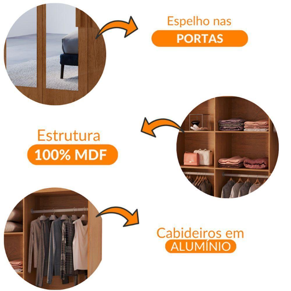 Guarda Roupa Casal Hera Premium Com Espelho 8 Portas Moderna Naturalle - 6