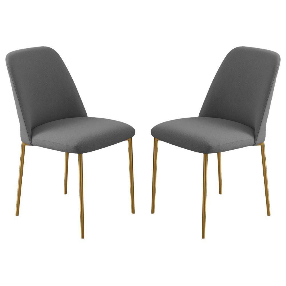 Conjunto 2 Cadeiras Londres Linho Cinza Escuro Metal Dourado - 1