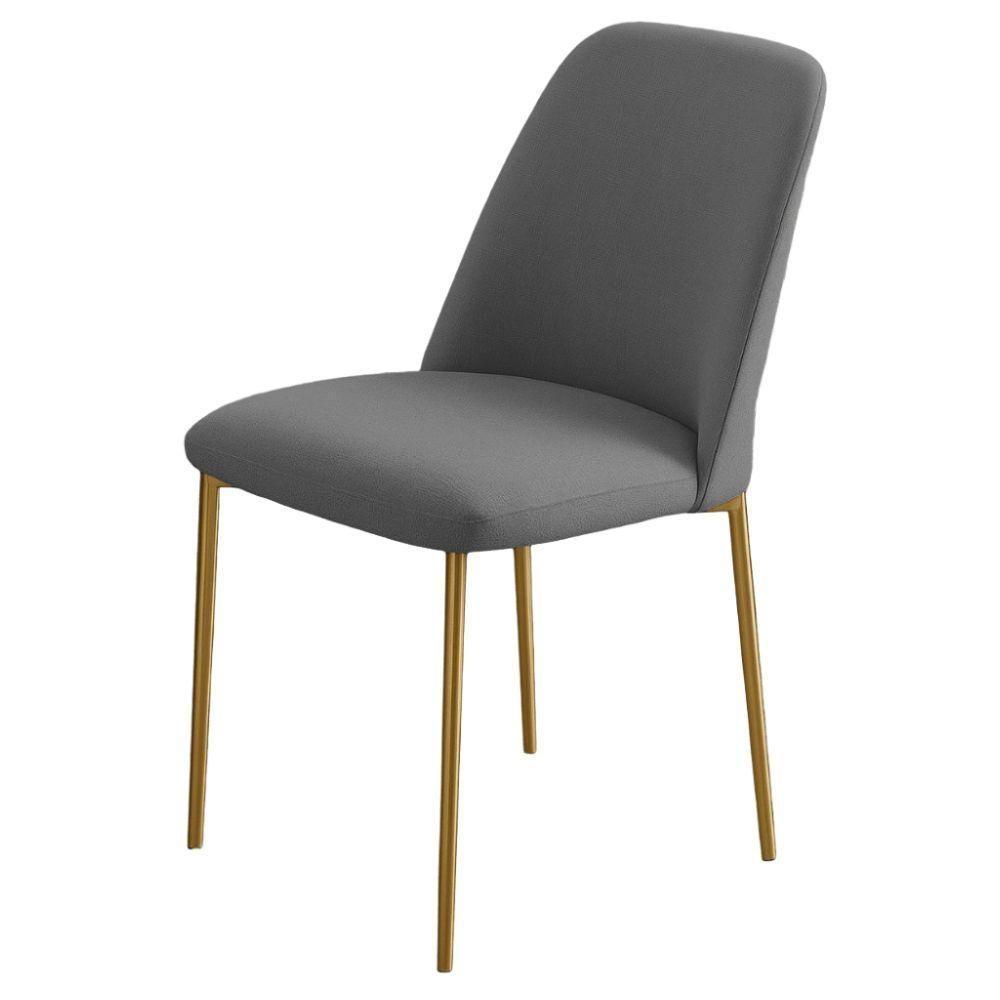 Conjunto 2 Cadeiras Londres Linho Cinza Escuro Metal Dourado - 4
