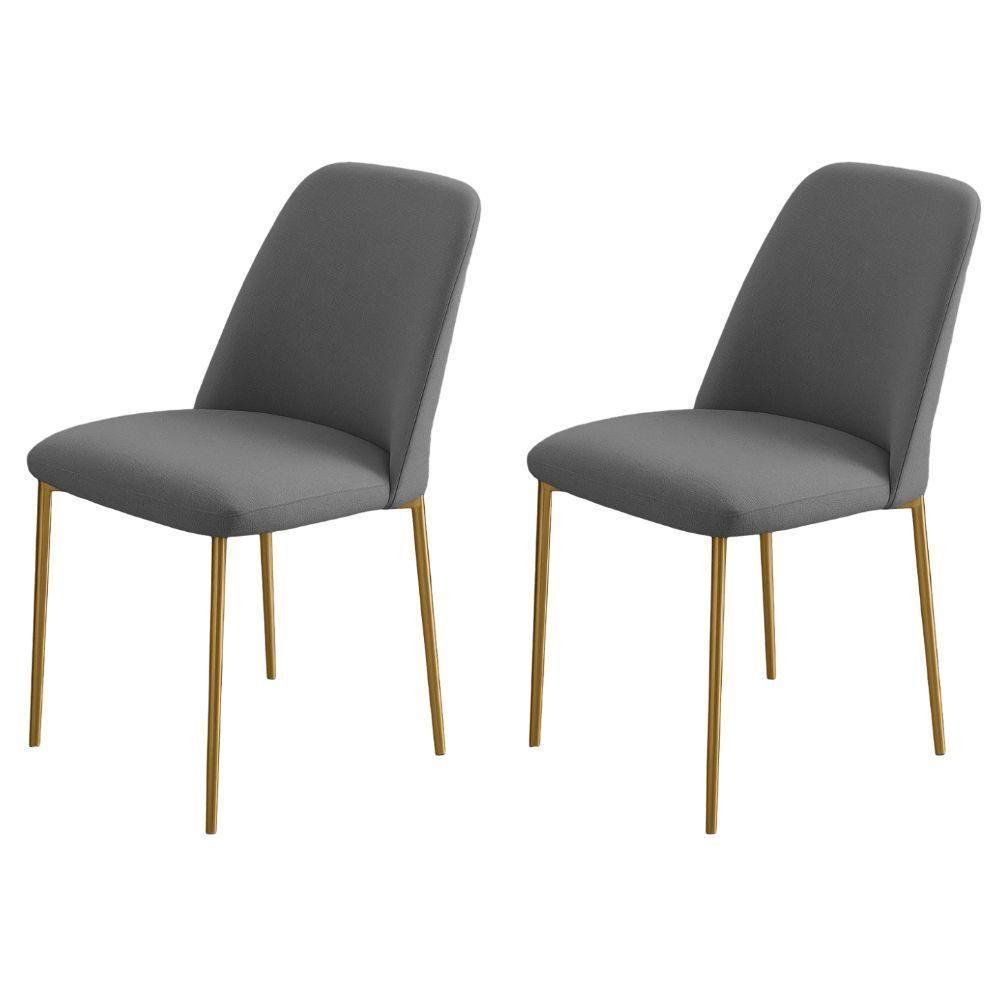 Conjunto 2 Cadeiras Londres Linho Cinza Escuro Metal Dourado - 6