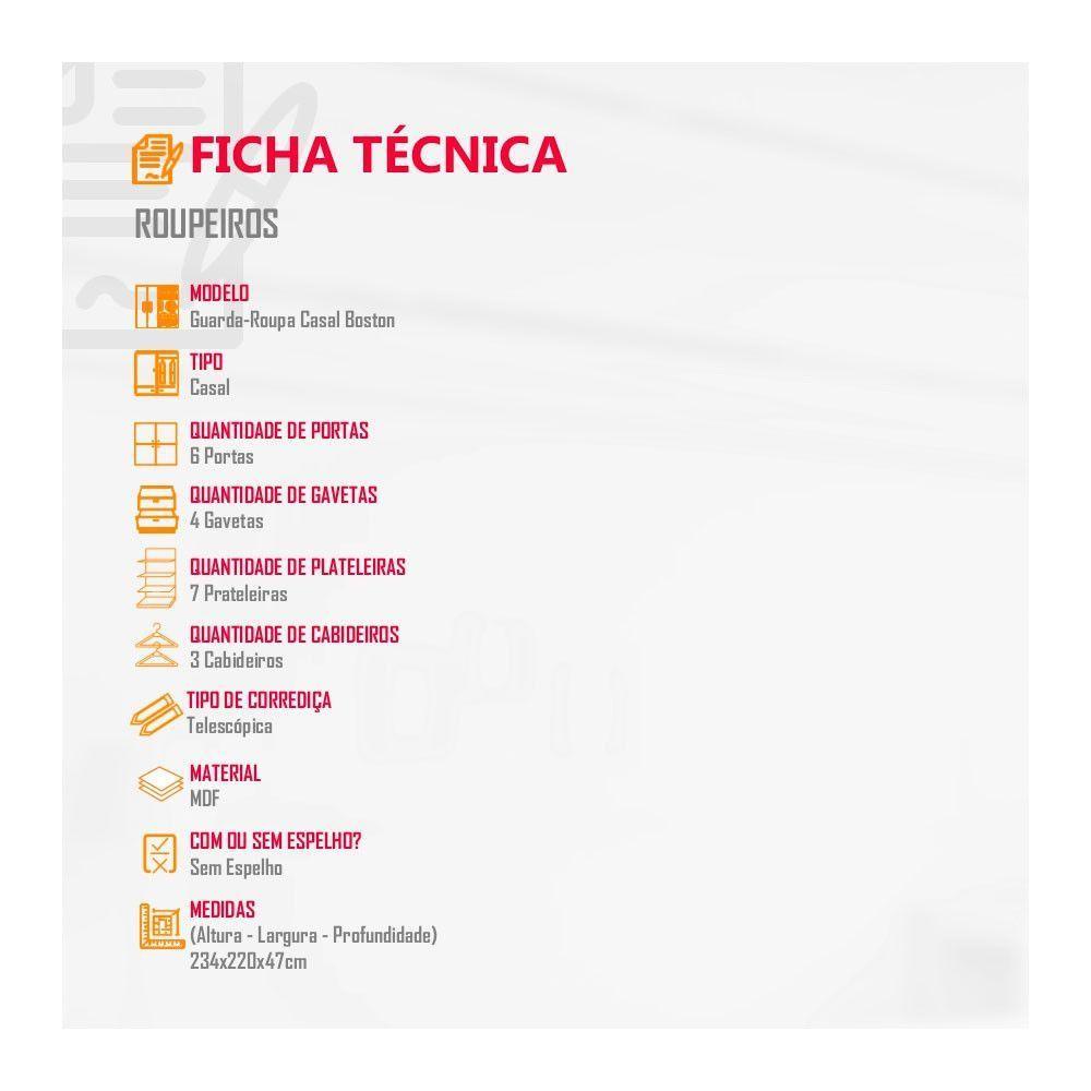 Guarda Roupa Casal Boston 6 Portas 4 Gavetas Moderna Imbuia - 5
