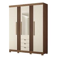 Guarda Roupa Aurora 3.3 Ripado 3 Portas E 3 Gavetas Jatobá-areia Com Espelho E Pés - Santos Andirá Jatobá-areia - 1