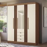 Guarda Roupa Aurora 3.3 Ripado 3 Portas E 3 Gavetas Jatobá-areia Com Espelho E Pés - Santos Andirá Jatobá-areia - 2