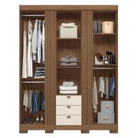 Guarda Roupa Aurora 3.3 Ripado 3 Portas E 3 Gavetas Jatobá-areia Com Espelho E Pés - Santos Andirá Jatobá-areia - 3