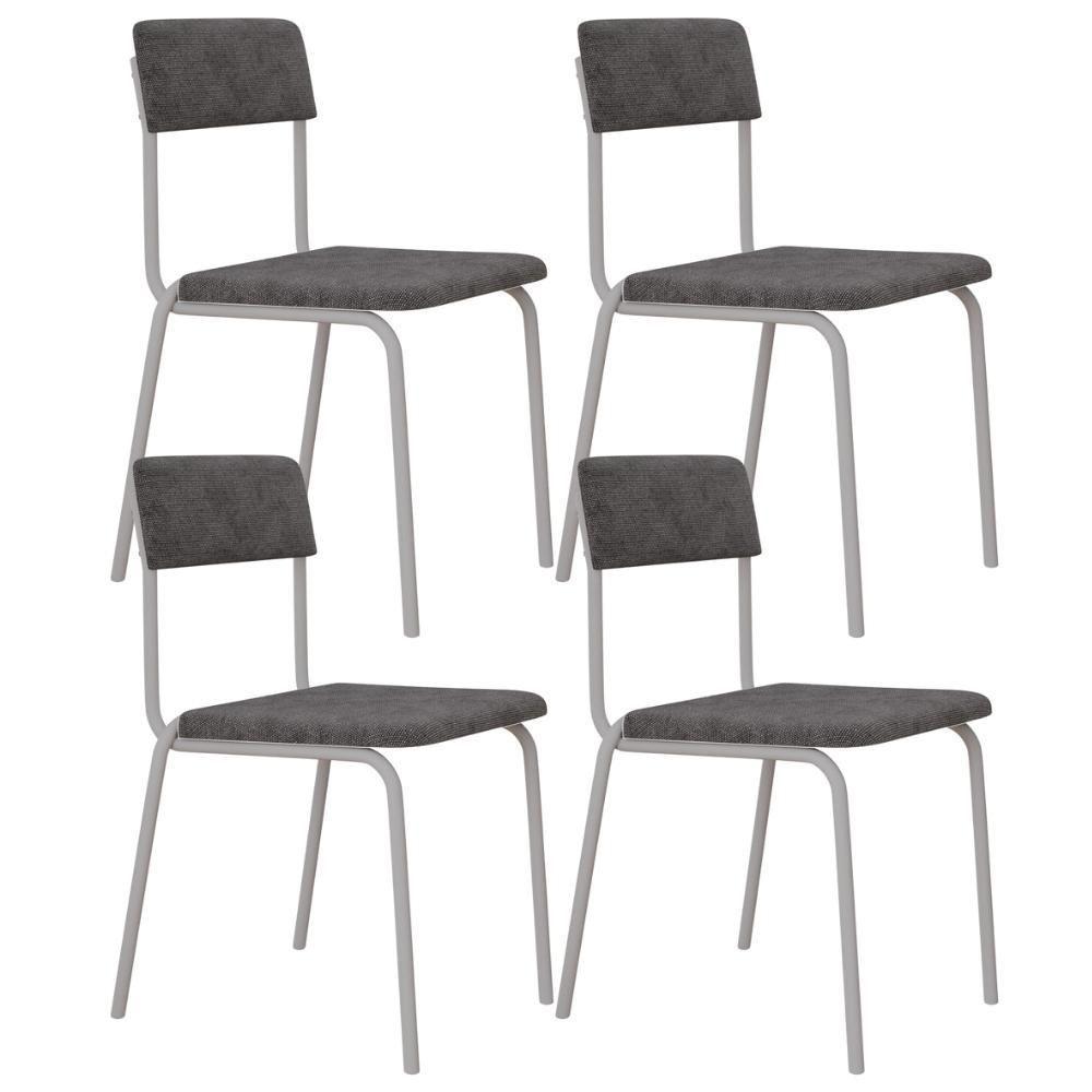 Kit 04 Cadeiras Estofada Para Sala De Jantar Sense Branco C01 Linho Prata - Lyam Decor - 1