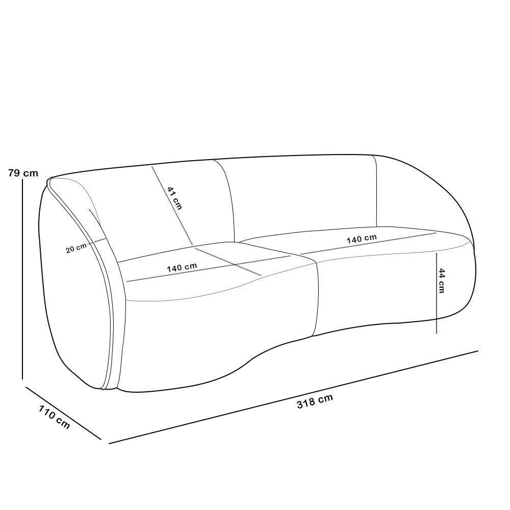 Kit Sofá 4 Lugares Eron 318cm Com Poltrona Giratória Angelina M03 Bouclê Branco - Lyam Decor - 7
