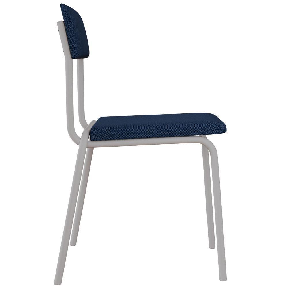 Kit 06 Cadeiras Estofada Para Sala De Jantar Sense Branco C01 Linho Azul Escuro - Lyam Decor - 3