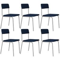 Kit 06 Cadeiras Estofada Para Sala De Jantar Sense Branco C01 Linho Azul Escuro - Lyam Decor - 1